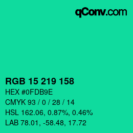Color code: RGB 15 219 158 | qconv.com