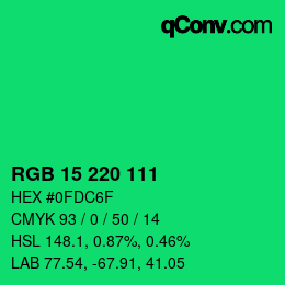 Color code: RGB 15 220 111 | qconv.com