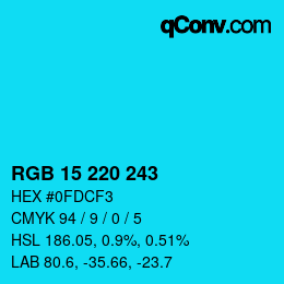 Color code: RGB 15 220 243 | qconv.com
