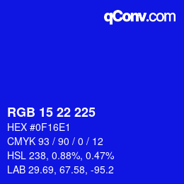 Farbcode: RGB 15 22 225 | qconv.com