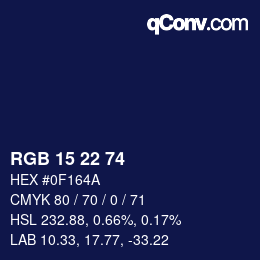 Color code: RGB 15 22 74 | qconv.com