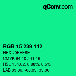 Color code: RGB 15 239 142 | qconv.com