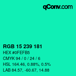 Color code: RGB 15 239 181 | qconv.com