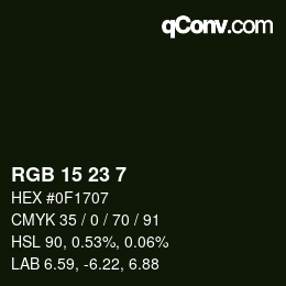 Color code: RGB 15 23 7 | qconv.com