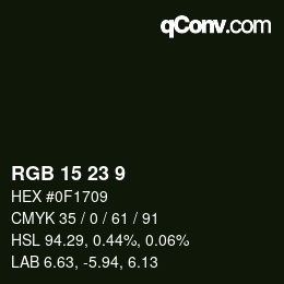 Color code: RGB 15 23 9 | qconv.com