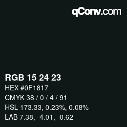 カラーコード: RGB 15 24 23 | qconv.com