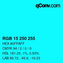 Color code: RGB 15 250 255 | qconv.com
