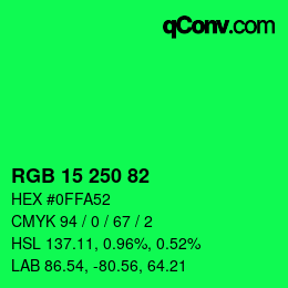 颜色代码: RGB 15 250 82 | qconv.com