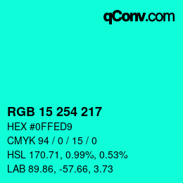 Color code: RGB 15 254 217 | qconv.com