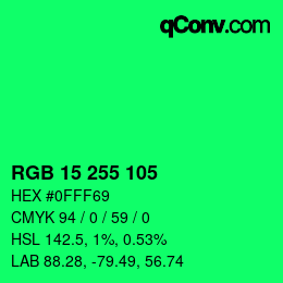 Color code: RGB 15 255 105 | qconv.com