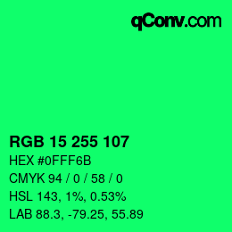 Color code: RGB 15 255 107 | qconv.com