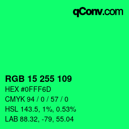 Color code: RGB 15 255 109 | qconv.com