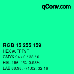 Color code: RGB 15 255 159 | qconv.com