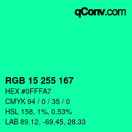 Color code: RGB 15 255 167 | qconv.com