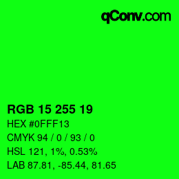 Color code: RGB 15 255 19 | qconv.com