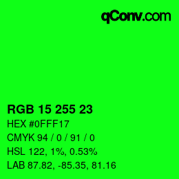 Color code: RGB 15 255 23 | qconv.com