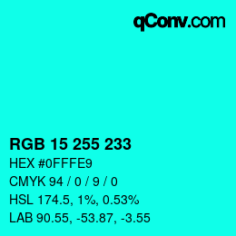 Color code: RGB 15 255 233 | qconv.com