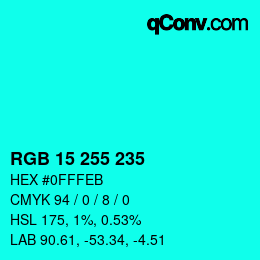 Color code: RGB 15 255 235 | qconv.com