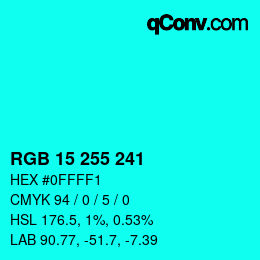 Color code: RGB 15 255 241 | qconv.com