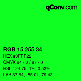 Color code: RGB 15 255 34 | qconv.com