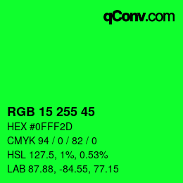 Color code: RGB 15 255 45 | qconv.com