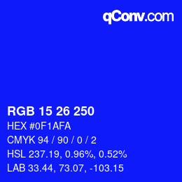 Color code: RGB 15 26 250 | qconv.com
