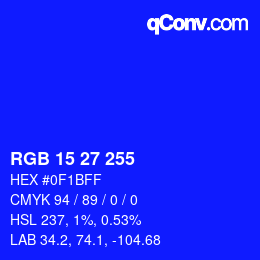 Color code: RGB 15 27 255 | qconv.com