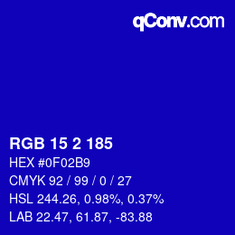 Color code: RGB 15 2 185 | qconv.com