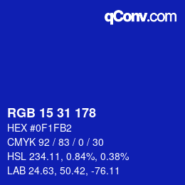 カラーコード: RGB 15 31 178 | qconv.com
