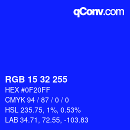 Color code: RGB 15 32 255 | qconv.com