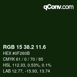 カラーコード: RGB 15 38.2 11.6 | qconv.com