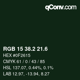 カラーコード: RGB 15 38.2 21.6 | qconv.com