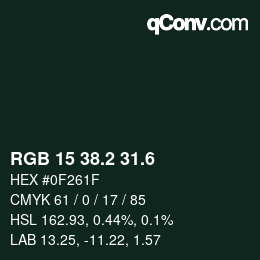 カラーコード: RGB 15 38.2 31.6 | qconv.com