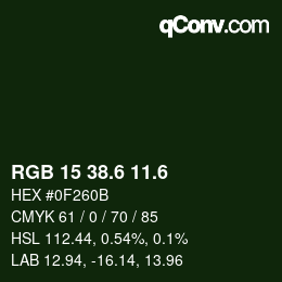 カラーコード: RGB 15 38.6 11.6 | qconv.com