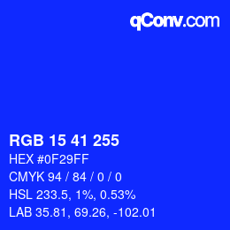 Color code: RGB 15 41 255 | qconv.com