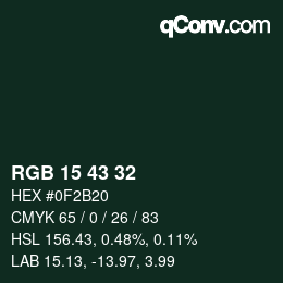 カラーコード: RGB 15 43 32 | qconv.com