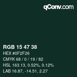 Color code: RGB 15 47 38 | qconv.com