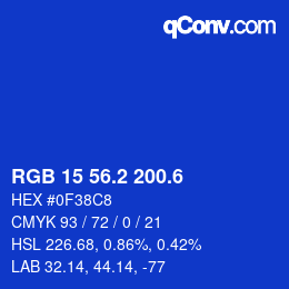 カラーコード: RGB 15 56.2 200.6 | qconv.com