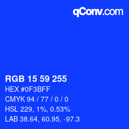 Color code: RGB 15 59 255 | qconv.com