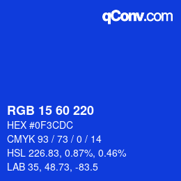 Color code: RGB 15 60 220 | qconv.com