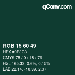 カラーコード: RGB 15 60 49 | qconv.com