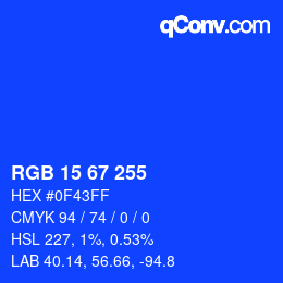 Color code: RGB 15 67 255 | qconv.com