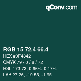 カラーコード: RGB 15 72.4 66.4 | qconv.com