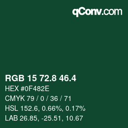 カラーコード: RGB 15 72.8 46.4 | qconv.com