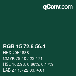 カラーコード: RGB 15 72.8 56.4 | qconv.com