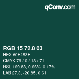 Color code: RGB 15 72.8 63 | qconv.com