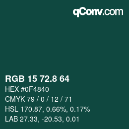 Color code: RGB 15 72.8 64 | qconv.com