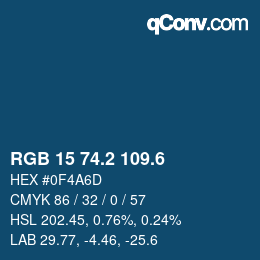 カラーコード: RGB 15 74.2 109.6 | qconv.com