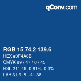 カラーコード: RGB 15 74.2 139.6 | qconv.com
