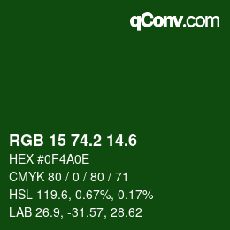 カラーコード: RGB 15 74.2 14.6 | qconv.com